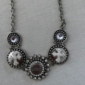 Beautiful Rhinestone Necklace with Two Cross Snaps and One Blessed Snap